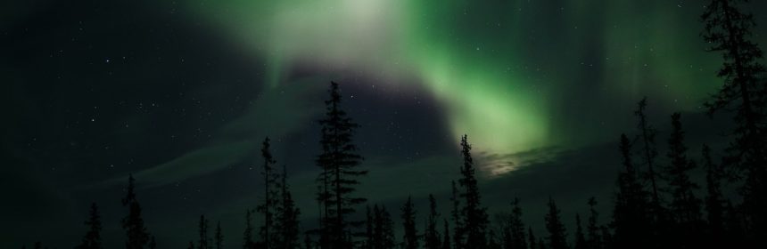 Norrsken över skog.