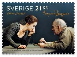Frimärke av Ingmar Bergman och Maria Stuart i samband med Bergman 100 år. (Dekorativt)